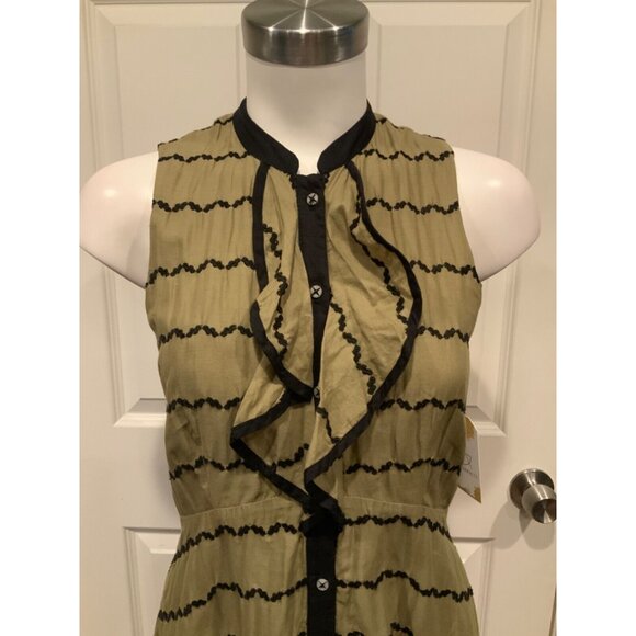 Postmark Green & Navy Blue Embroidered Striped Button-Up Dress Size 2 - Picture 2 of 8